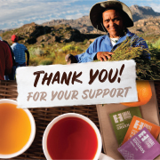 Image shows an organic tea farmer with text "Thank you for your support!" to support your fundraising campaign.
