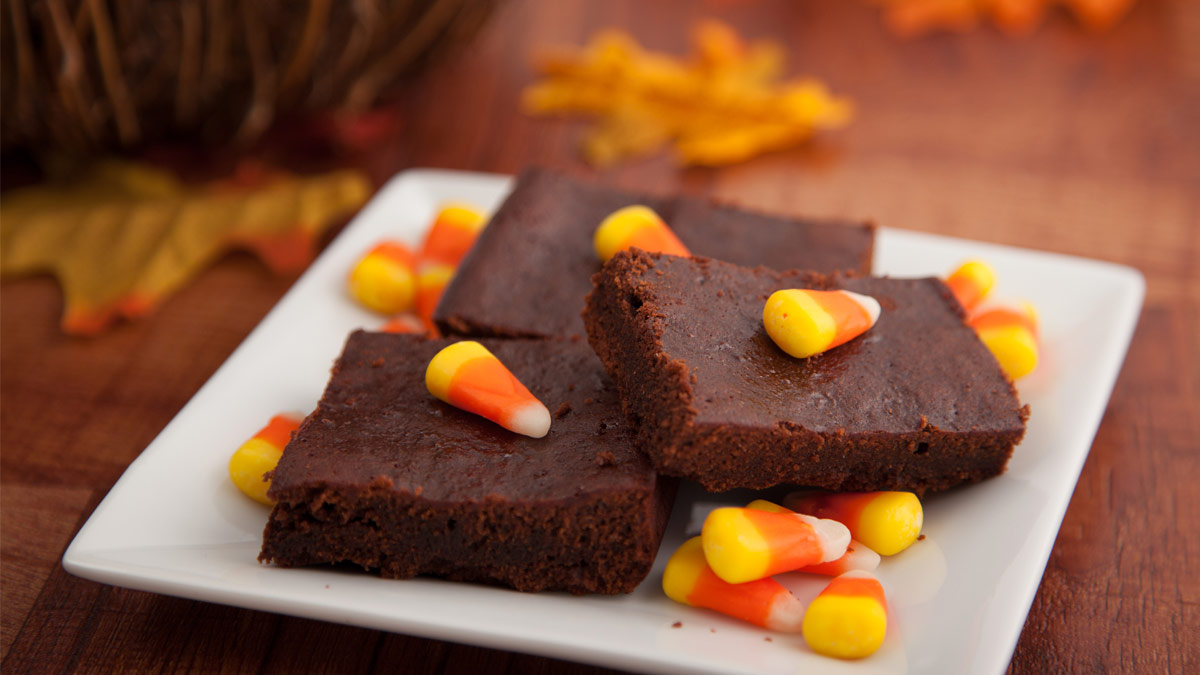 Chocolate brownies with candy corn