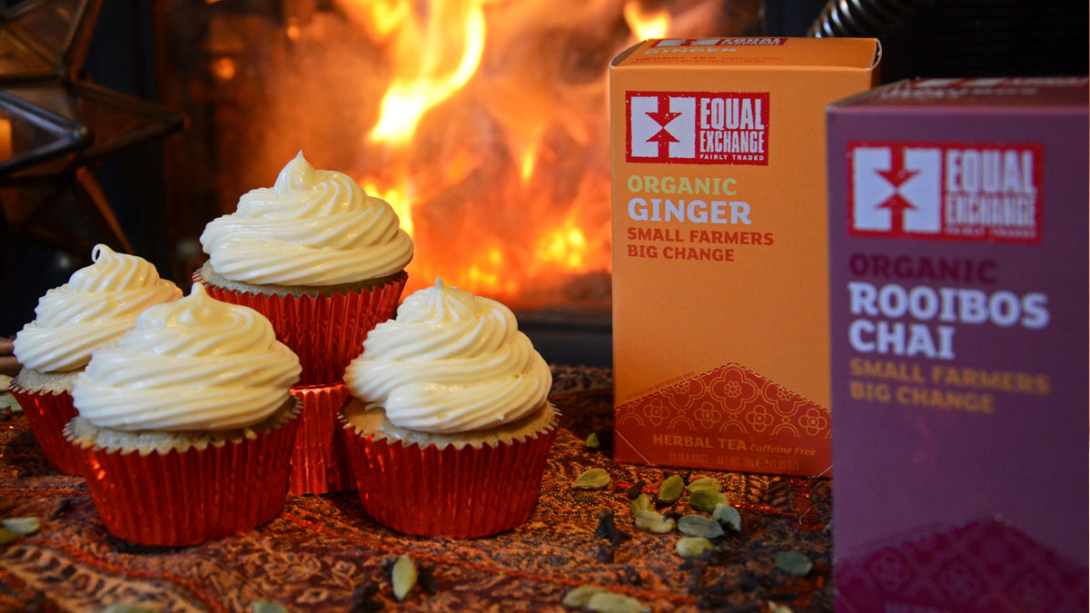Ginger Chai Cupcakes and tea boxes