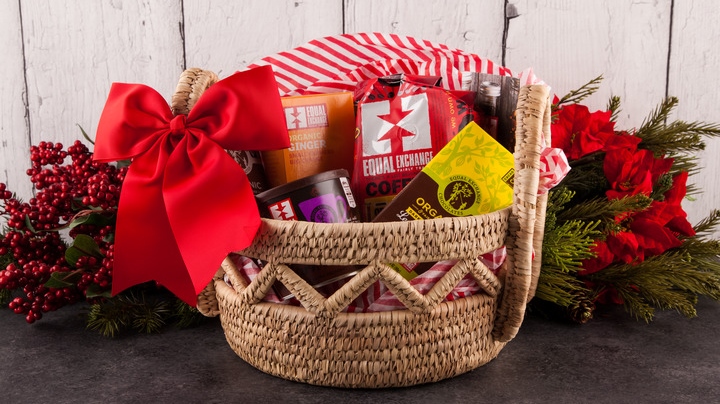 Equal Exchange gift basket brimming with fair trade treats