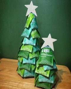 a crafty holiday tree made of tea bags