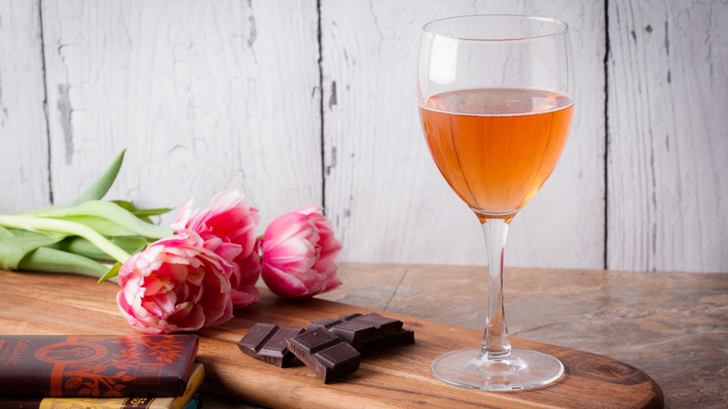 A glass of wine and fair trade chocolate