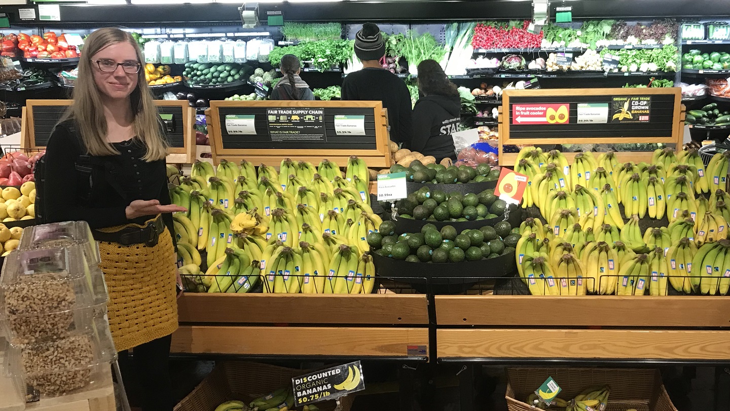 Fair Trade bananas in a grocery store